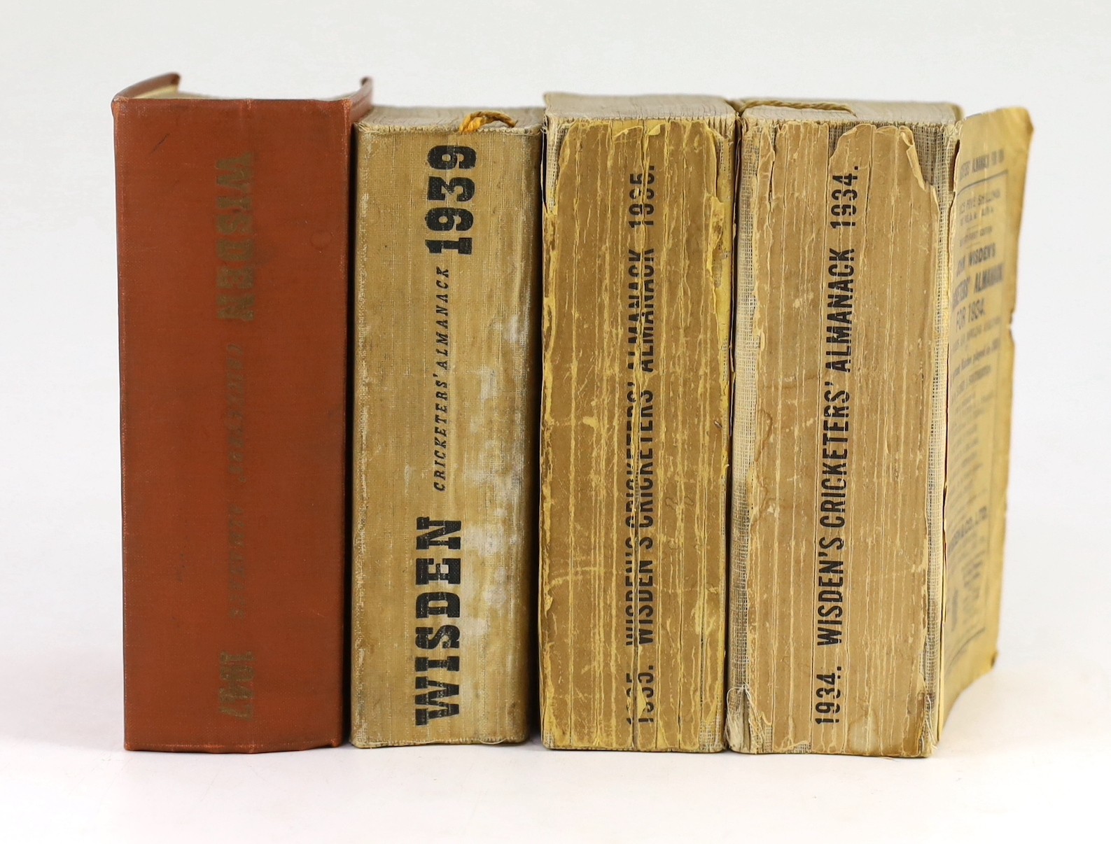 Wisden, John - Cricketers’ Almanack, 3 vols, for 1934-35 and 1939, original wraps, and 1947, original boards (4)